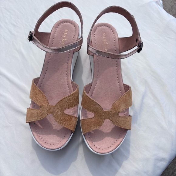 Sundance Sandals 10 Brown platform wedge Womens Shoes Made In Italy - Picture 2 of 14